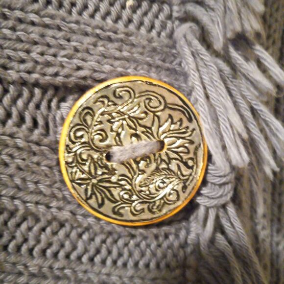 Anthropologie Pure Handknit Size S/M Ribbed Knit Cardigan-Metal Buttons-Fringe - Picture 4 of 8